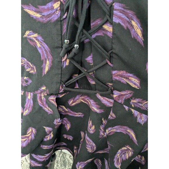 LANE BRYANT Top Women's Plus Sz 22 Blouse Black Purple Laceup Boho Peasant Shirt - Picture 4 of 15